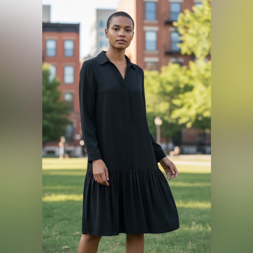 Kamalikulture x Norma Kamali Black Drop Waist V-Neck Collar Stretch Jersey — S